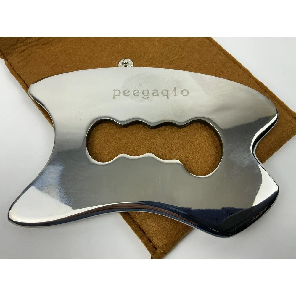 Peegaqio Stainless Steel Gua Sha Scraping Massage Tool‎ w Pouch NEW
